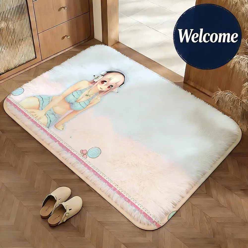 Weiche Flanell-Bodenmatte mit Charakter-Motiv Super Sonico Manga, rutschfeste, saugfähige Fußmatte für Badezimmer, Schlafzimmer, Heimdekoration, Teppich – Detail 6