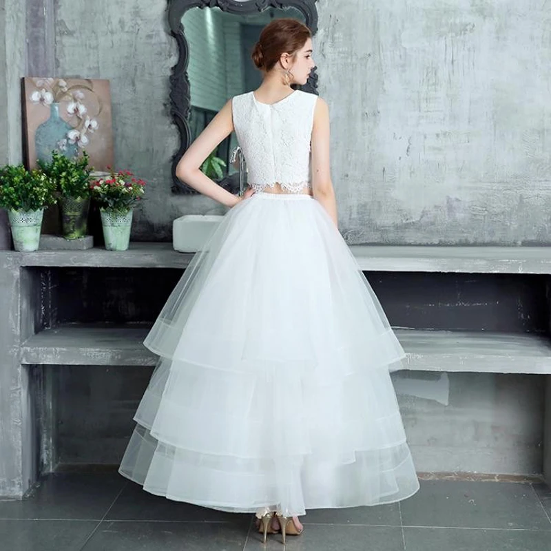 Due pezzi abiti da ballo pizzo Tulle principessa abito da sposa bianco lungo cascata volant abiti da sera abiti da festa vestidos de fiesta