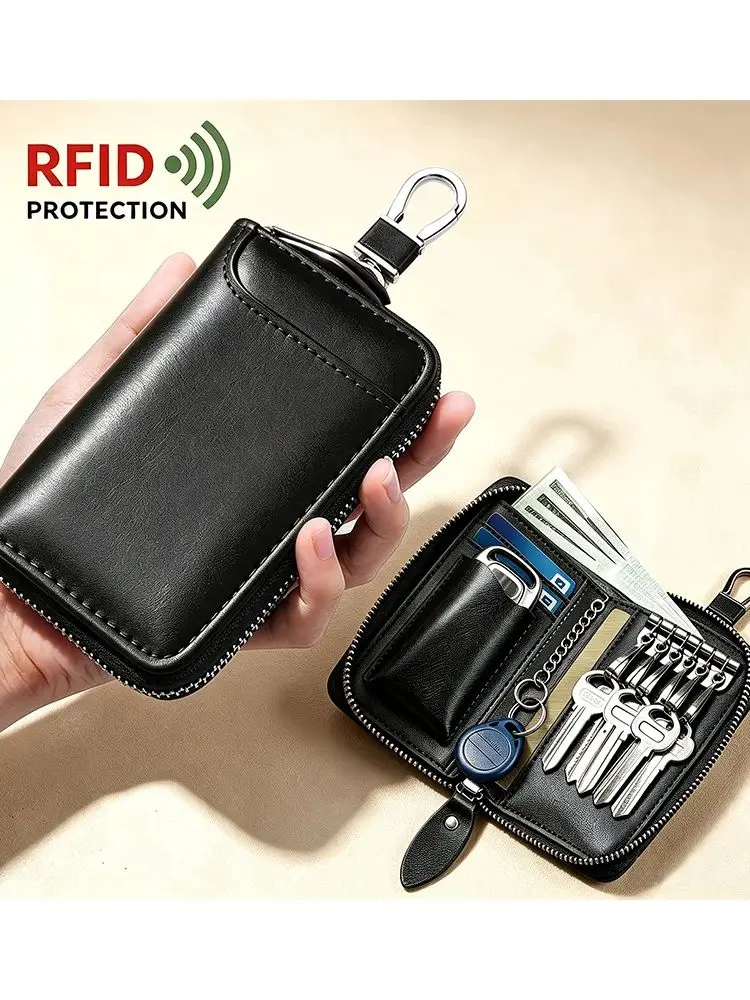 Multifunktionaler RFID-Anti-Diebstahl-Schlüsselhalter und Kartenetui 2-in-1 mit Reißverschluss, Große Kapazität Autoschlüssel-Aufbewahrungstasche mit Mehrfach-Schlüsselhalterung – Detail 1