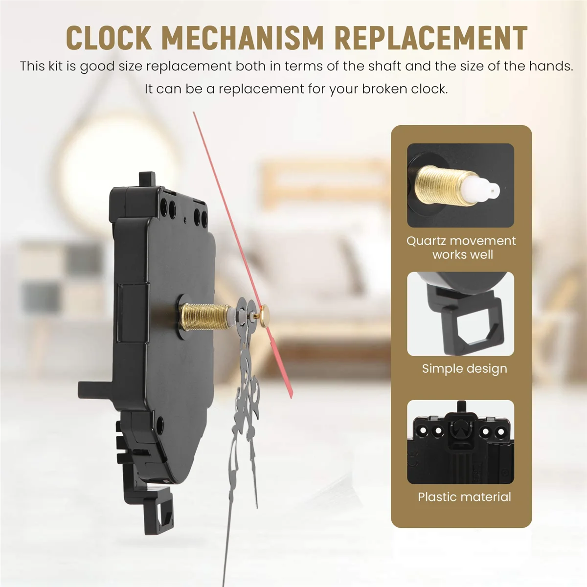

BVBV DIY Quartz Pendulum Clock Movement Mechanism with 2 Pairs of Hands Wall Quartz Clock Repair Tool Parts Replacement