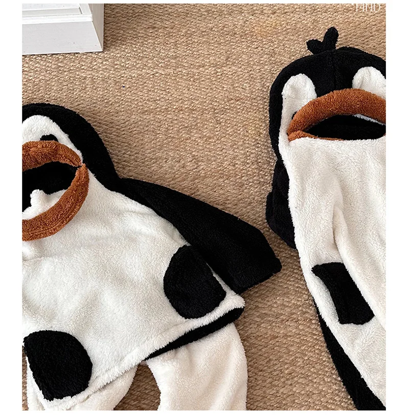 children\'s fleece home wear set New penguin plush suit Baby winter warm double-faced plush home wear set