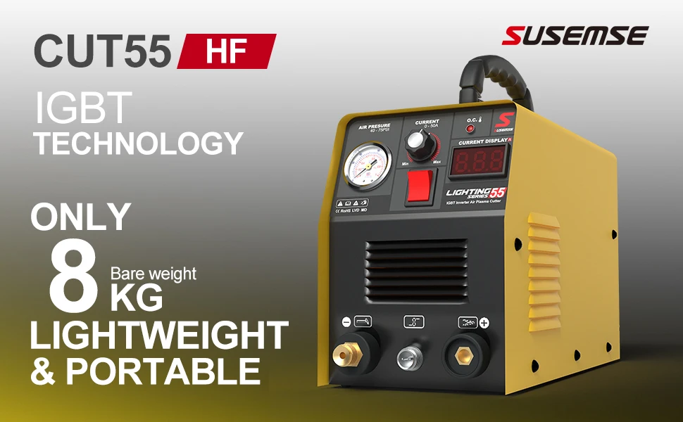 SUSEMSE Plasma Cutter 55 Amp HF IGBT Inverter Portable Air Plasma Cutting Machine with Accessories 12MM Clean Cut for Metal