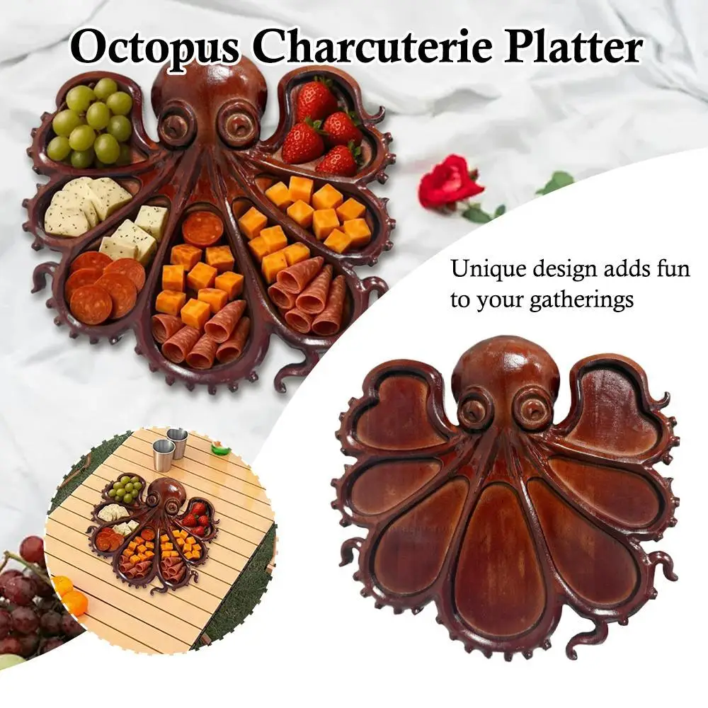 

Wooden Octopus Serving Trays Charcuterie Serving Platters For Charcuterie Food Storage Container With Partition Design 25cm/30cm