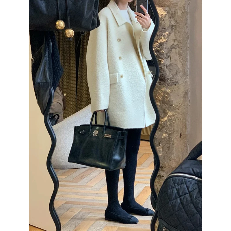 

Korean Drama Main Actr Dongdaemun 25 Autumn Turn-down Collar Double-breasted Su Li Woolen Coat Women's Outerwear