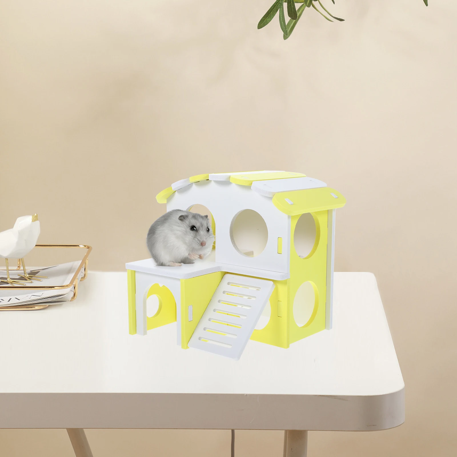 

Double- Hamster Hideout PVC Pet House for Guinea Small Animals Durable Odorless Safe Playhouse Fun Activity