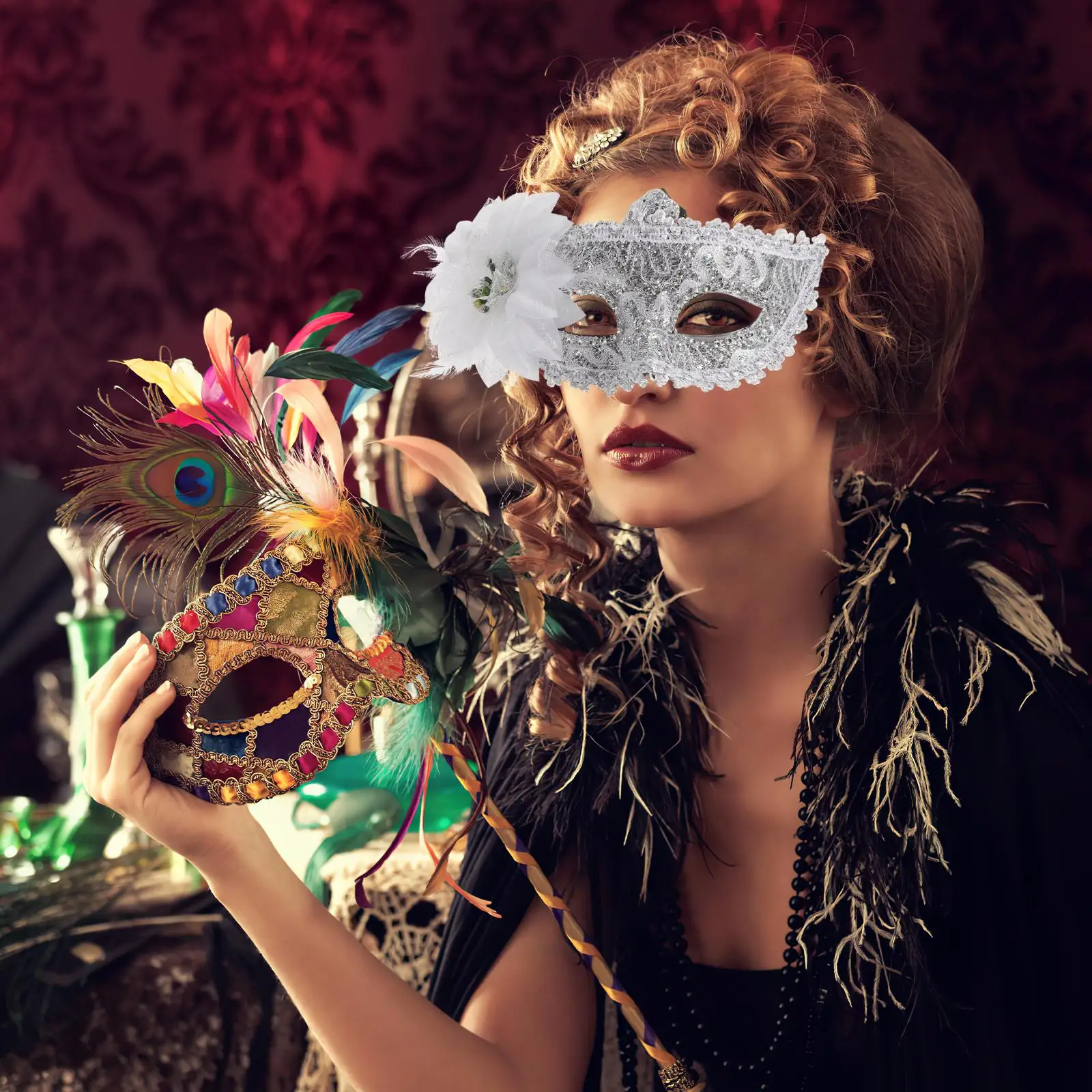 Koronkowe męskie i damskie dekoracje w stylu vintage zdobione damskie kostiumy na Halloween maska ​​na bal maskowy