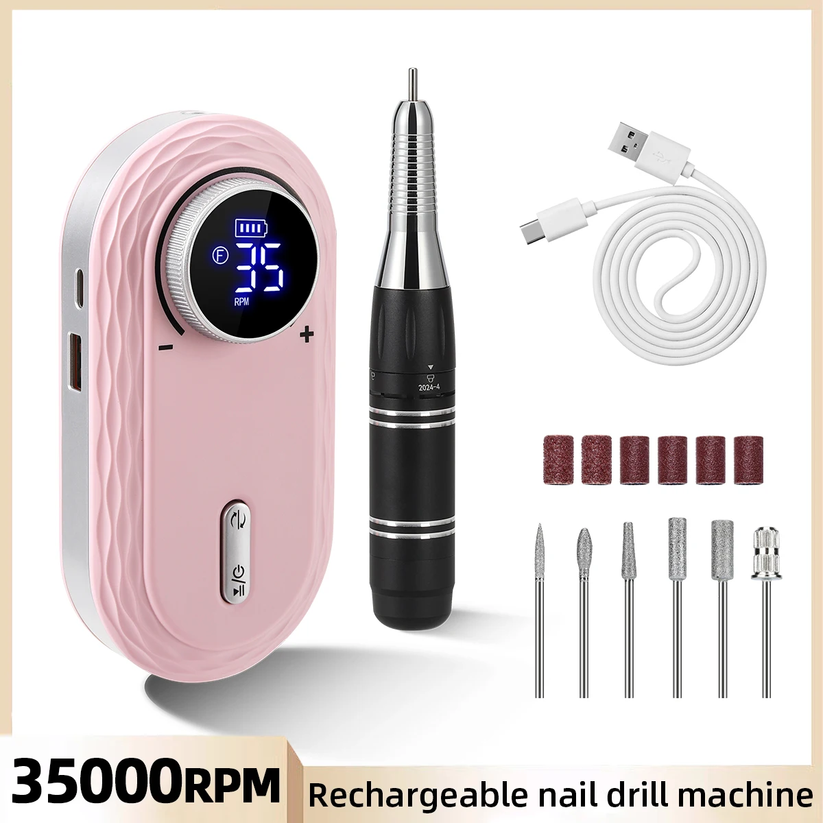 

Professional 35000RPM Portable Electric Nail Drill Machine With LCD Display Rechargeable Nails Sander For Acrylic Gel Polish