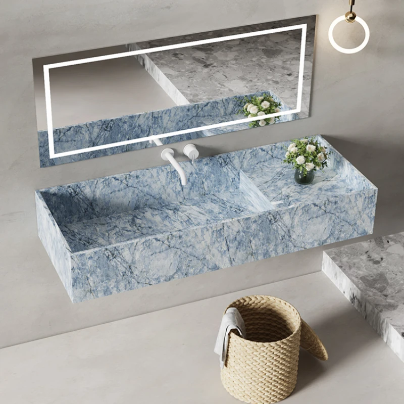 

Blue luxury stone rock slab balcony Outdoor wall-mounted hand washbasin Washing table Undercounter basin