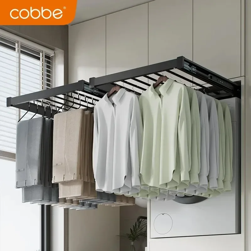 【2026】Washing Machine Trouser Rack Wardrobe Built-in Telescopic Aluminum Alloy Slide Rail Balcony Dryer Hidden Pull-Out Trouser