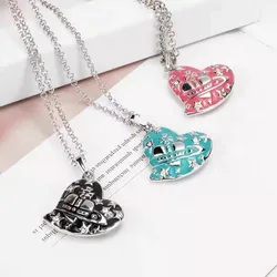 Korean Heart Shaped Pendant Necklaces For Women Creative Pink Blue Black Oil Drip Metal Necklace Fashion Party Jewelry