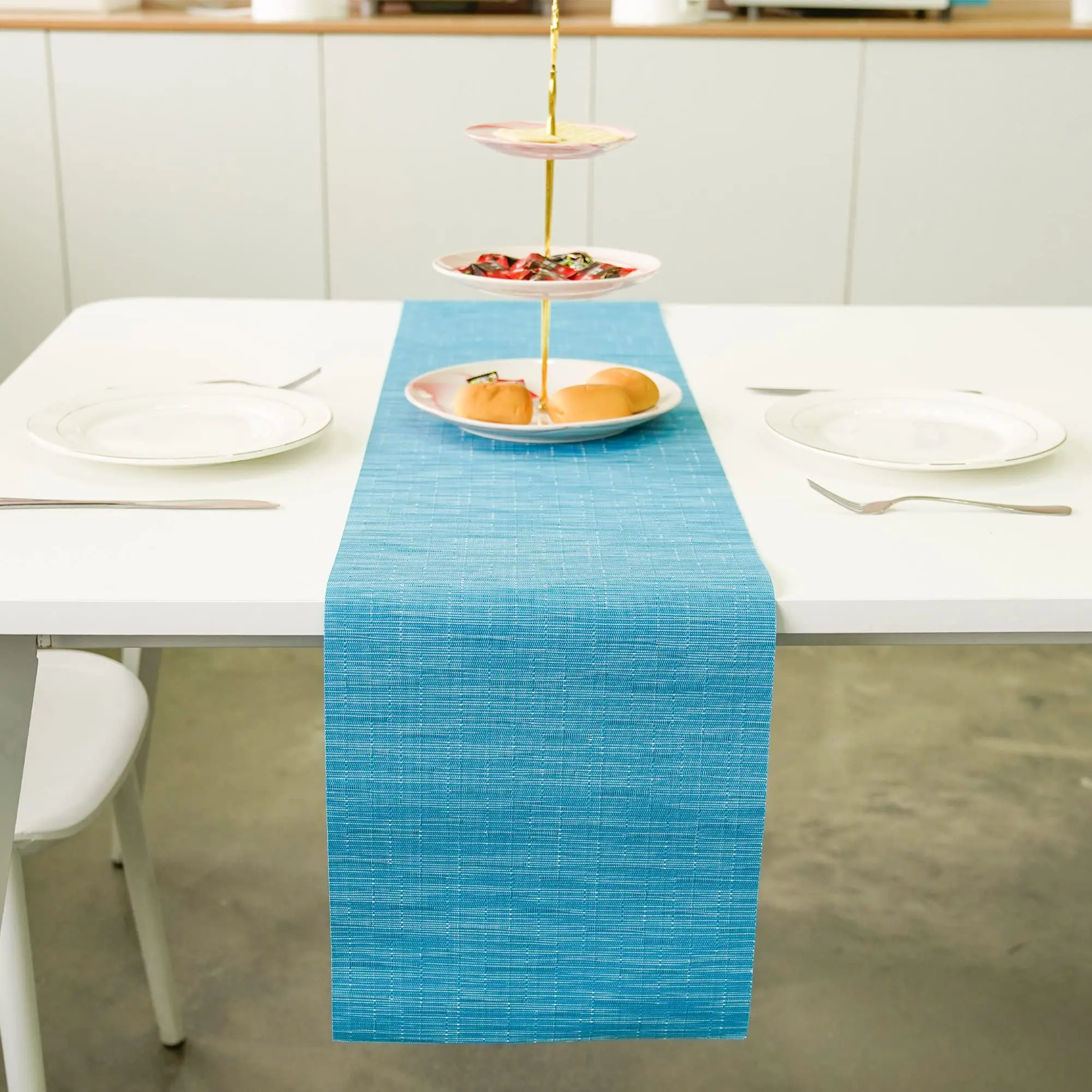 Woven Vinyl Table Runner para Interior e Exterior, Limpe e Limpe, Lavável PVC Table Runner para Cozinha e Jantar, 12x71 in