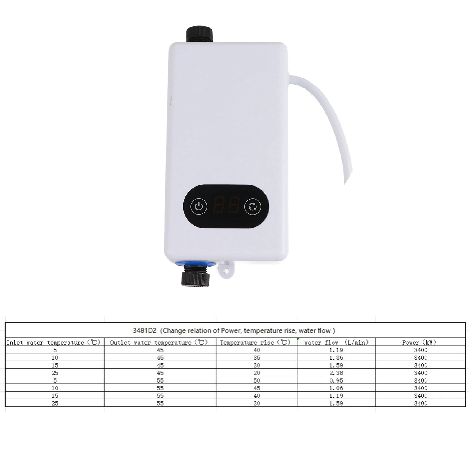 電気タンクレス給湯器 3400W メモリ機能 周波数変換 定温