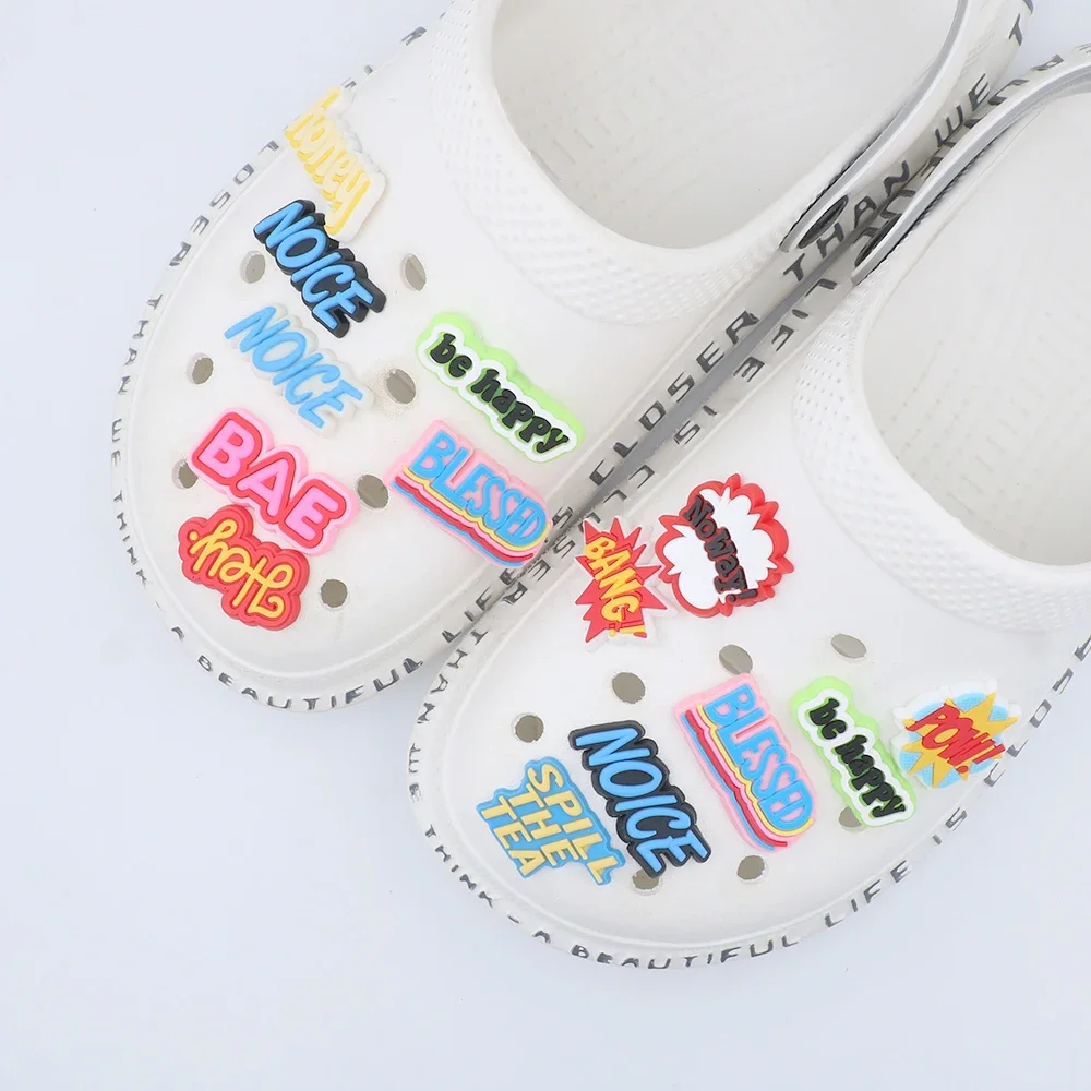 Shoe Accessories Cartoon 11 Types Optional Colorful Word Ornament Short Sentence Shoe Decorations Charms New Year Gift 1 Piece