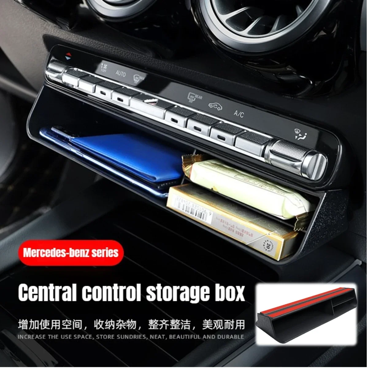 Car Central Control Storage Box for Mercedes Benz A B CLA GLB GLA GLE Class W177 W247 C118 X247 H247 W167 EQA EQB 2020-2024 Trim