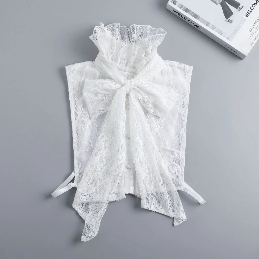 

Cameo Detachable Lace Fake Collar Solid Color Retro Style Bow Lace Collar Elegant Vintage Ruffled edge Collar Party