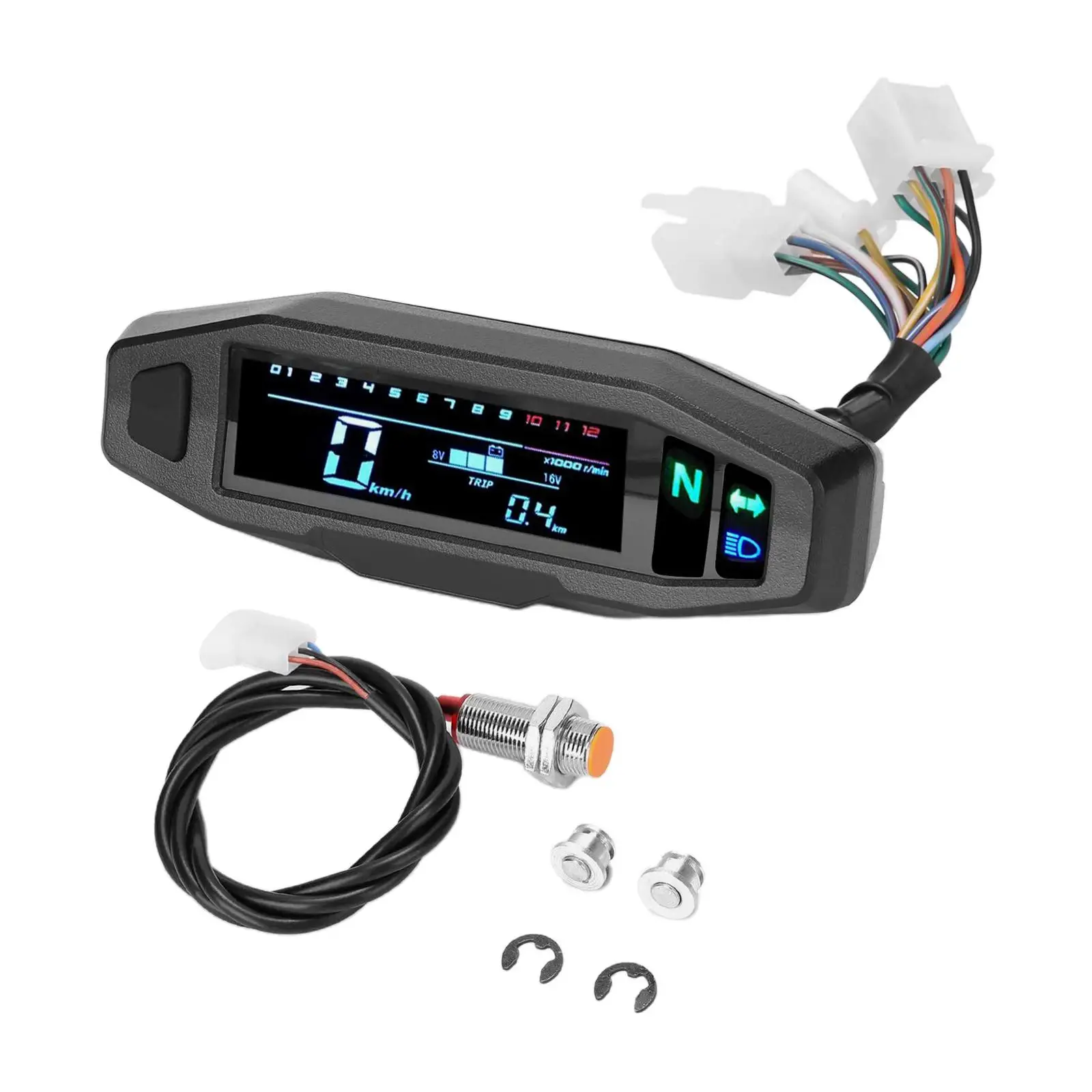 Digital Motorcycle Meter Tachometer LCD Display Spare Parts Multifunction Repair Replace DC 12V Universal Motorbike