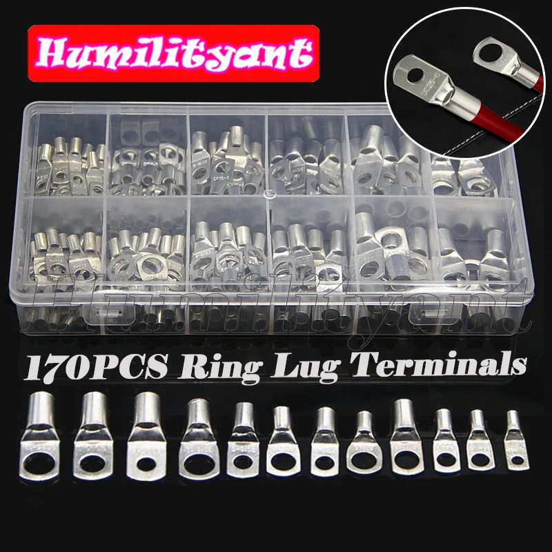 

170PCS Ring Terminals lug SC Bare Electrical Wire Crimp Connectors Tinned Copper Cable Splice Crimp Terminals Assortment Kit