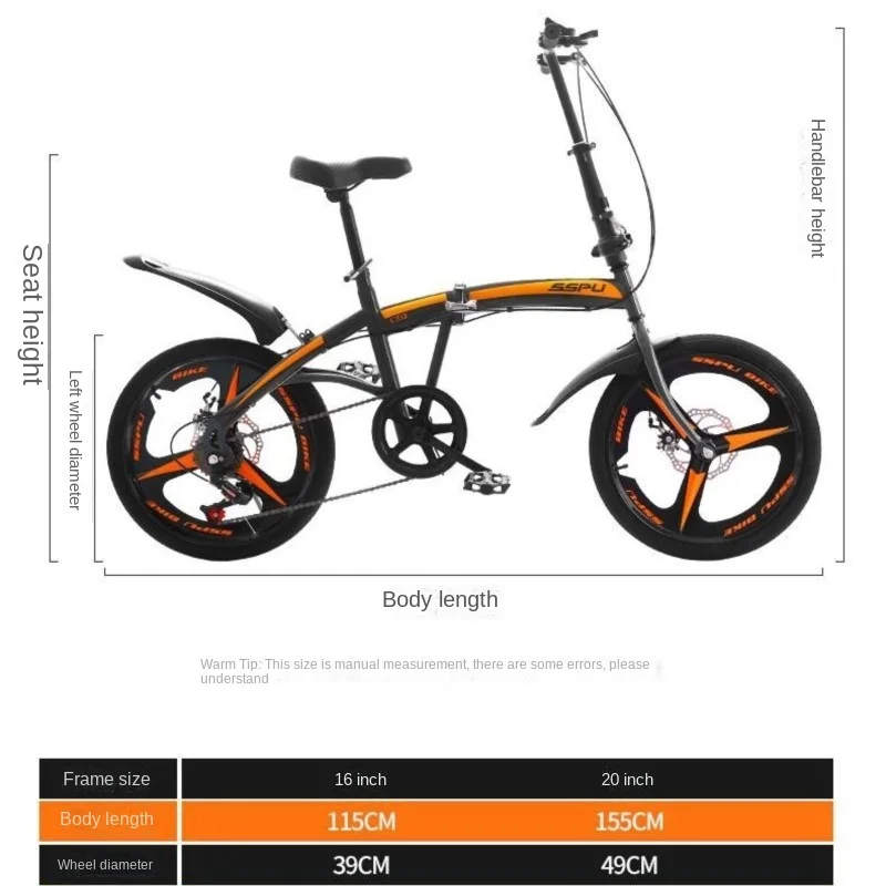 Folding Variable Speed Dual Disc Brake Bicycle Adult Folding Men's Women's Lightweight Student Bike 20 Inch Folding Bike Bicycle