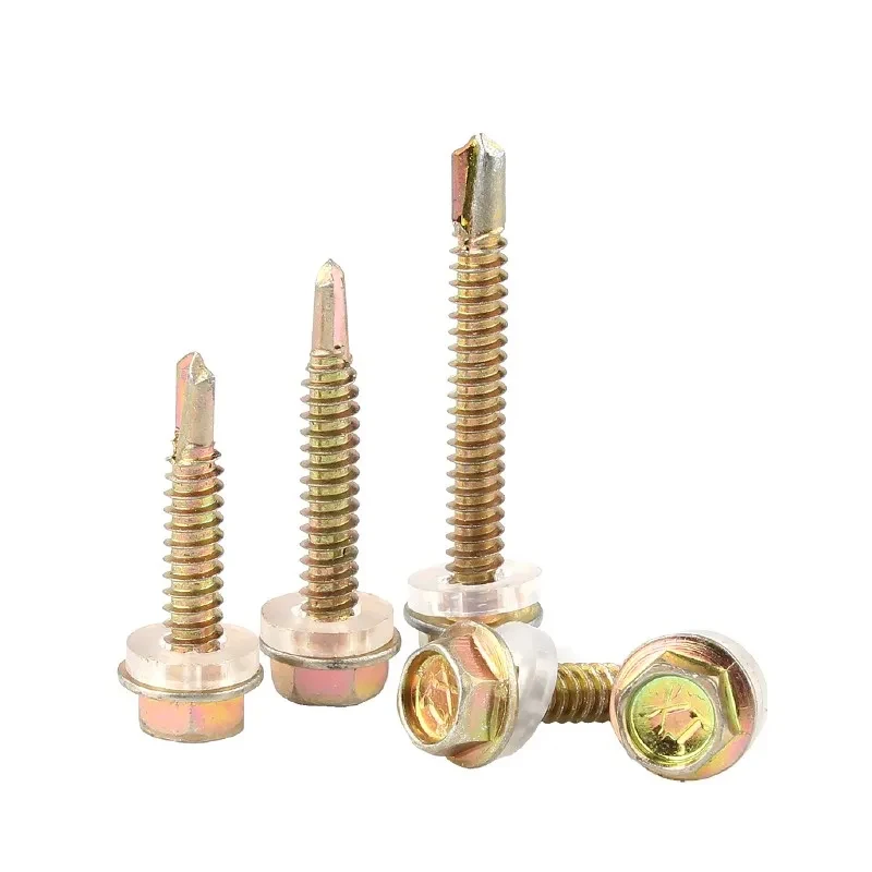 

M4.8 M5.5 Carbon Steel Hex Head Self Drilling Tapping Screws / Color Zinc Plated Dovetail Screws with EPDM Washer for Roofing
