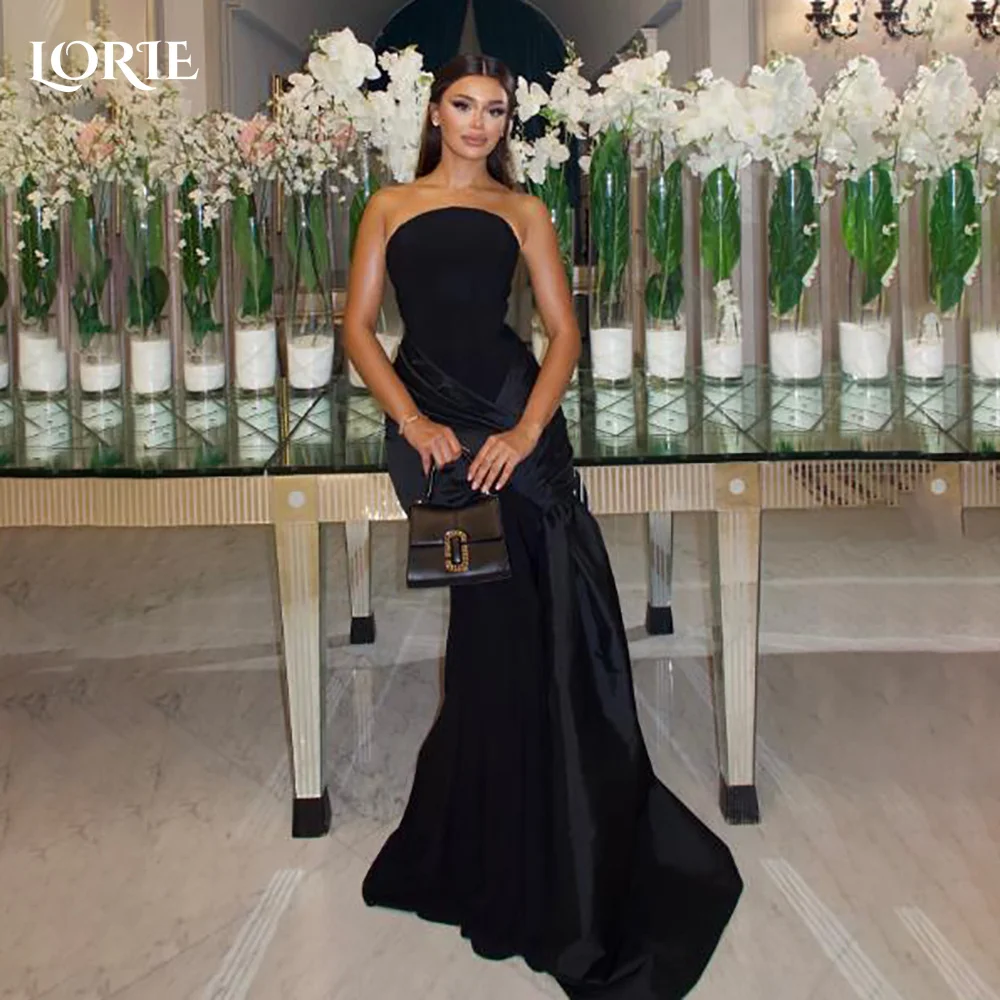

LORIE Shiny Satin Mermaid Evening Dress Strapless A-Line Princess Prom Dress Sexy Shiny Leather Sparkly Party Gown Customized