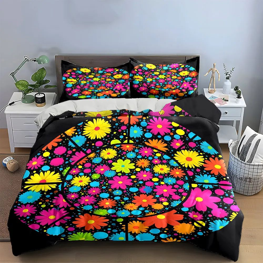 

Colorful Floral Art Decor Set Soft Comfortable Duvet Cover Bedding Set Included 1*Duvet Cover & 2*Pillowcases, gift