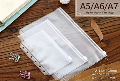 Fromthenon A5A6A7 Transparent PVC Storage Bag for Travelers Notebook Diary Day Planner Zipper Bag Business Cards Notes Pouch