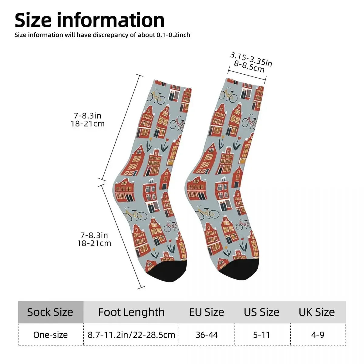 Cute Amsterdam Houses Pattern Socks Harajuku Sweat Absorbing Stockings All Season Long Socks for Man's Woman's Birthday Present