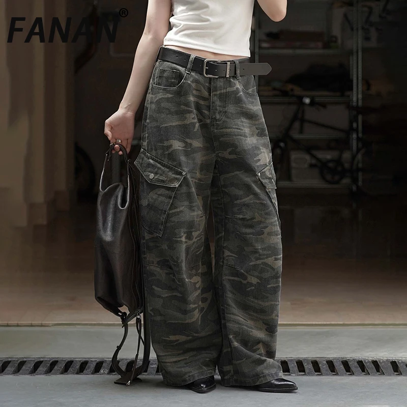 

FANAN Vintage Print Contrast Color Pants For Women High Waist Straight Wide Leg Trousers Streetwear Clothes 2025 Autumn New