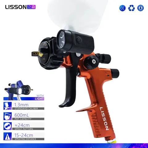 1.3mm HVLP 공압식 스프레이 건 광택 오렌지 바디(LED 조명 포함) – 자동차 도색 수리 및 가구 마감에 고효율 1.3mm HVLP 공압식 스프레이 건 광택 오렌지 바디(LED 조명 포함) – 자동차 도색 수리 및 가구 마감에 고효율