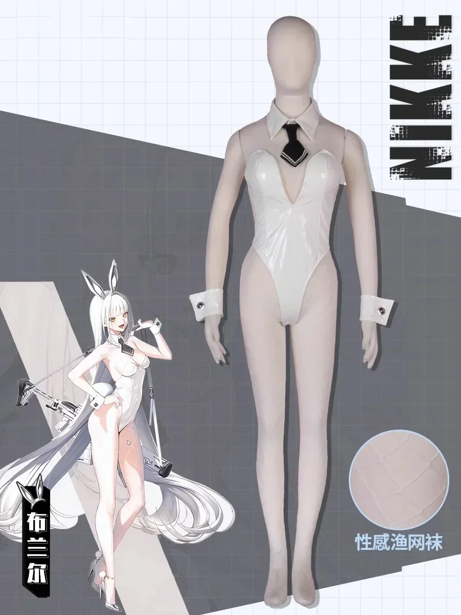 Nikke The Goddess Of Victory Cosplay Weapon Nikke Blanc Cosplay Game Halloween Sexy Woman Bunny Girl White Leather Jumpsuit Gift