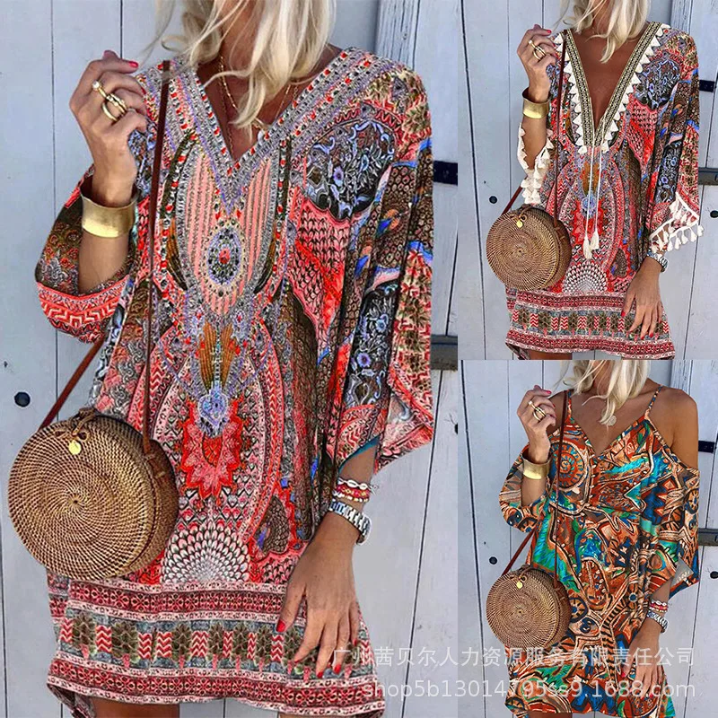 

Mid Length Dress Women Dresses Print A Line Vestidos Streetwear V Neck Full Sleeve Casual Elegant Maxi Y2k Lace 2025 Beach