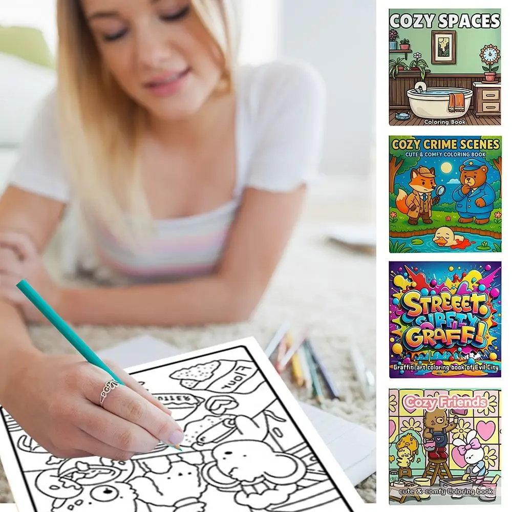 كتاب تلوين كرتوني هدية رسم تعليمية كتاب رسم جرافيتي لتخفيف التوتر لعبة رسم مونتيسوري للبالغين والمراهقين #3