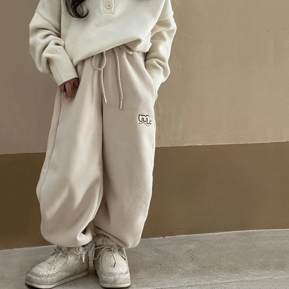 

Girls Fleece Pants 2024 New Children Korean Version Alpaca Wool Warm Thick Casual Pants Autumn and Winter Trousers Fashion