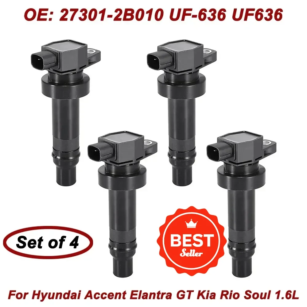 4PCS 27301-2B010 273012B010 New Ignition Coil For Hyundai Accent 2012-2017 Veloster 1.6L-L4 Kia Rio Soul 2012-2019 UF-636 UF636