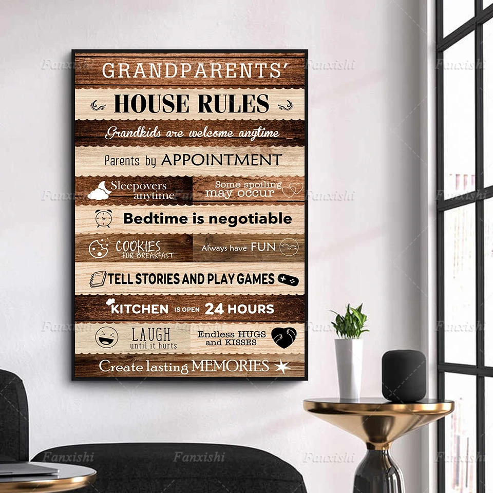 

Grandparents' House Rules Family Wall Art Typographic Print Inspirational Home-Kitchen-Farmhouse Decor Canvas Poster