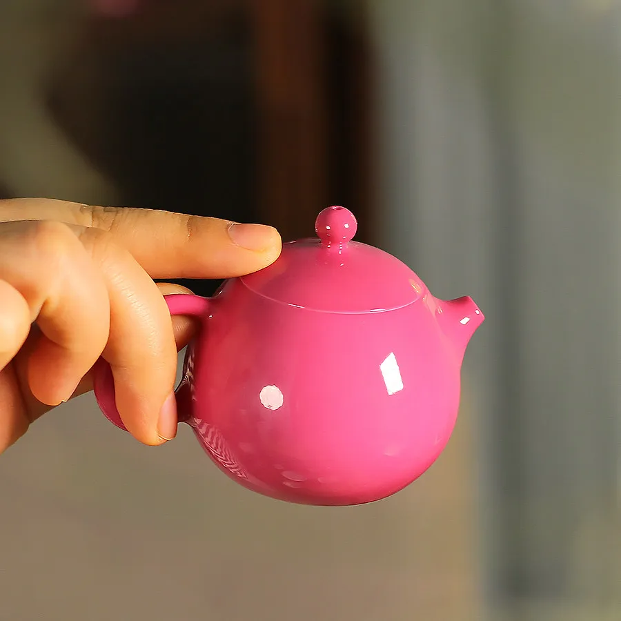 Ceramic Small Tea Pot Rouge Red Glaze Small Size Dragon Egg Shape Tea Pot Exquisite Teapot Tea-filling Lady Pot