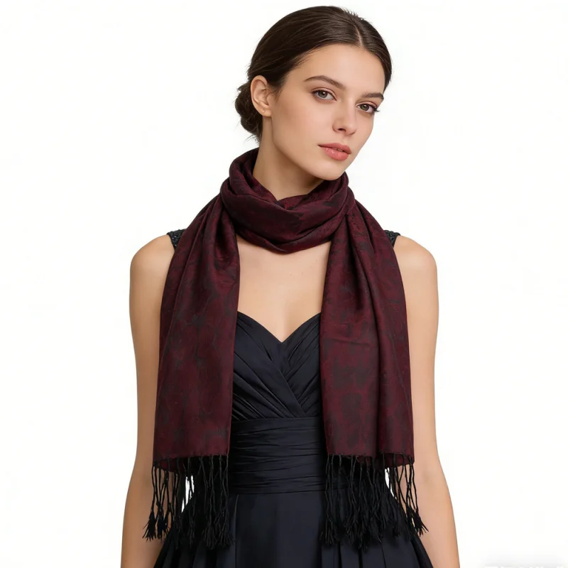 

Floral Romantic Jacquard Florals On Vivid Magenta Long Scarf ,Luxe Look For Evening Wear,Scarf,Office Appropriate For Women Men