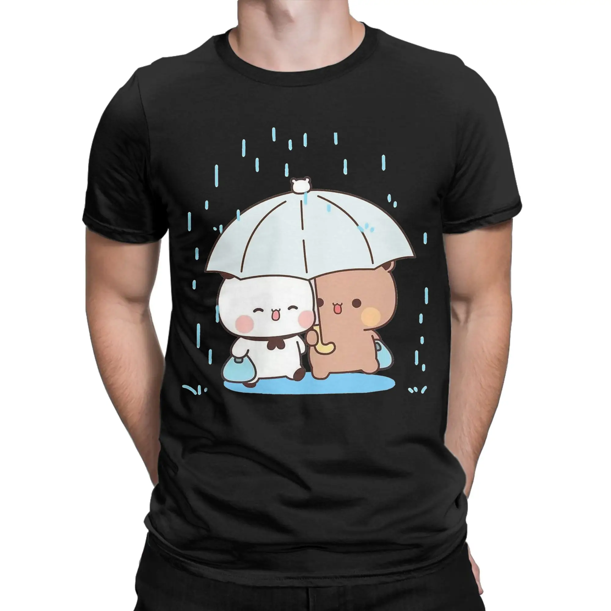 Bubu and Dudu Men T Shirts Panda and Bear Funny Tees Short Sleeve Crewneck T-Shirt Pure Cotton Plus Size Tops
