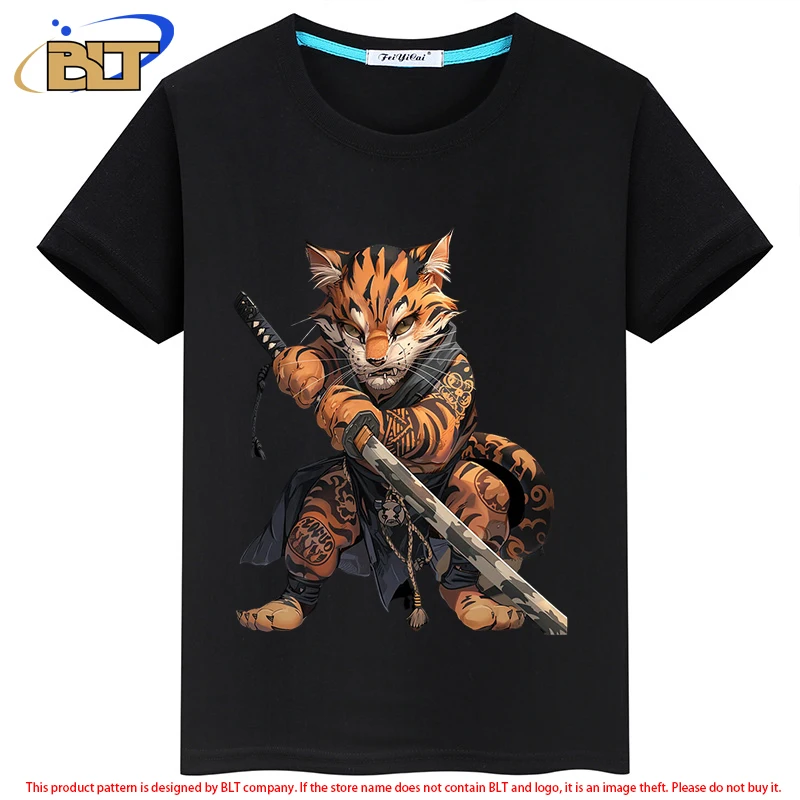 Cat Ninja stampato abbigliamento per bambini t-shirt estiva per bambini personalizzata a maniche corte top nero per ragazzi e ragazze