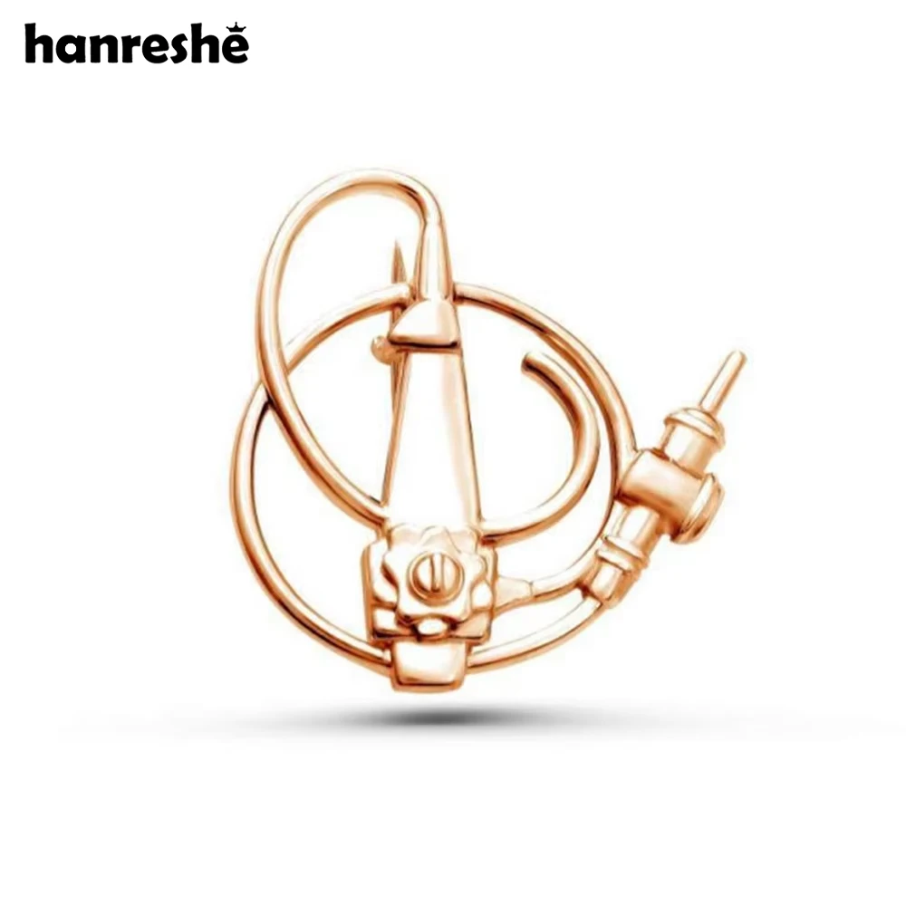 Hanreshe Endoscope Medical Brooch Pins Gold Color Metal Quality Medicine Lapel Pins Jewelry Gift for Doctors Nurses