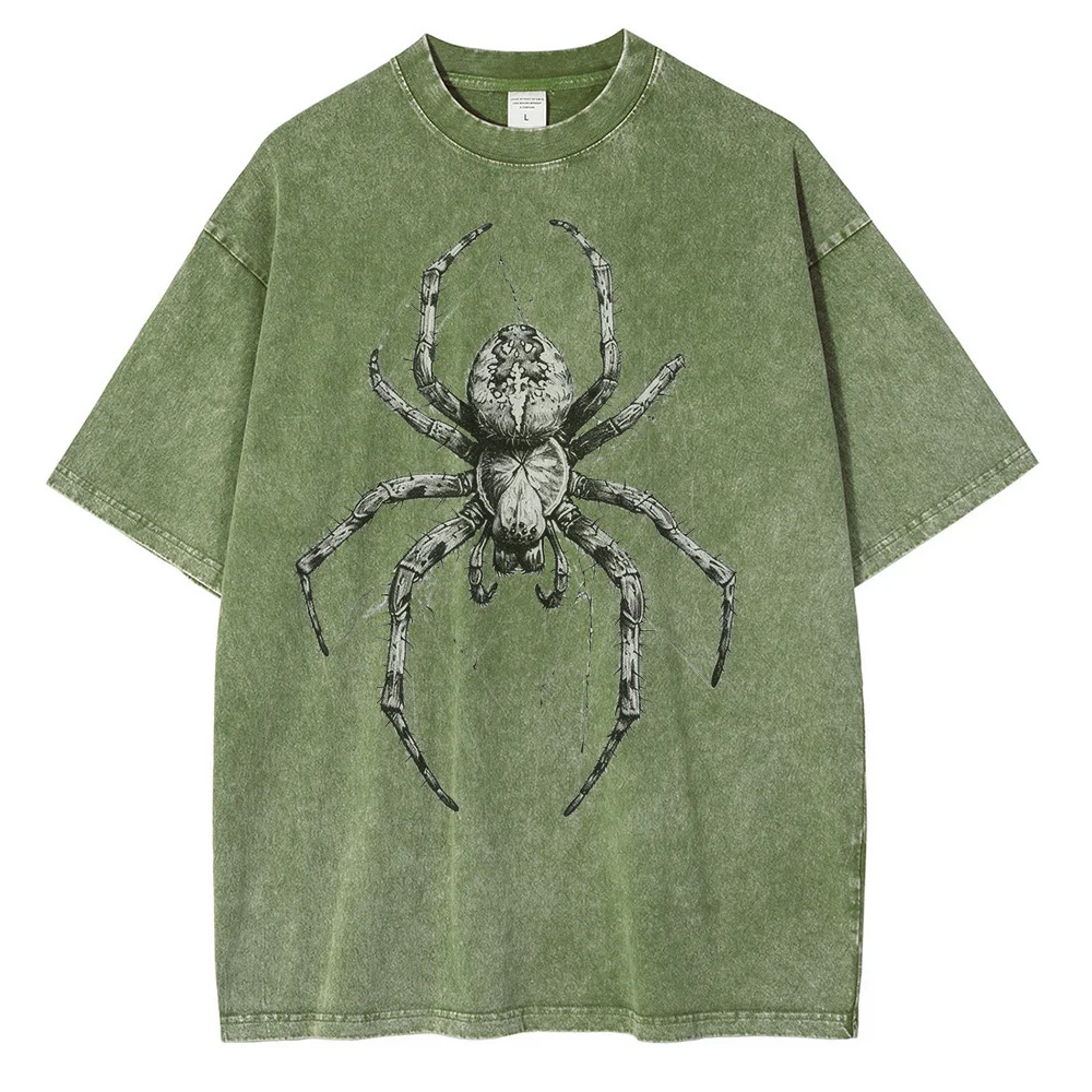 Spider Hand Drawn Graphic T Shirts for Men Casual Distressed Cotton Short Sleeves Printed Oversized T-shirt