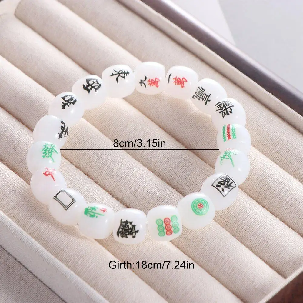 

Vintage Elastic Chinese Mahjong Bracelet Lucky Hand Rope Acrylic Bead Hand Ring Handmade Jewelry Accessories Women
