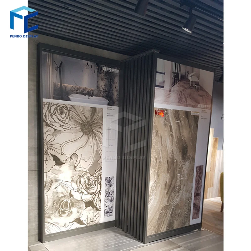 

2025customized.Ceramic Marble Tiles Showroom Display Racks Stands Metal Sliding Display Tiles Display