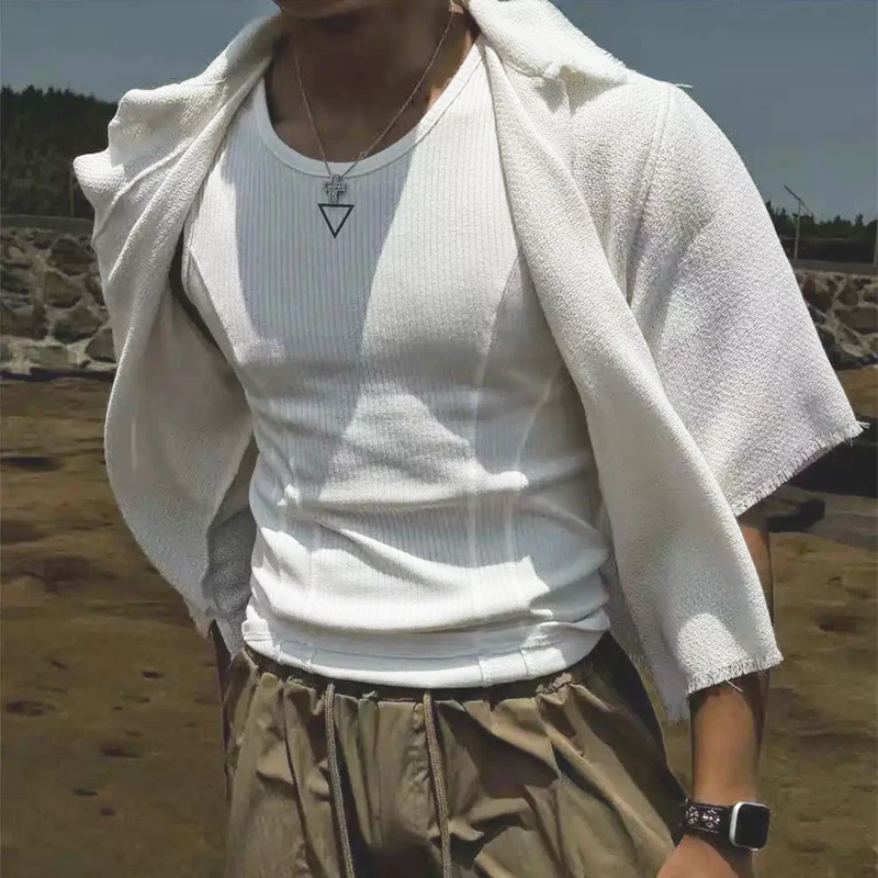 

Men's Fashion Tank Top Gym Muscle Fitness Solid Color Vest Quick Dry Casual Innerwear Sports T-shirt Running Sleeveless Top