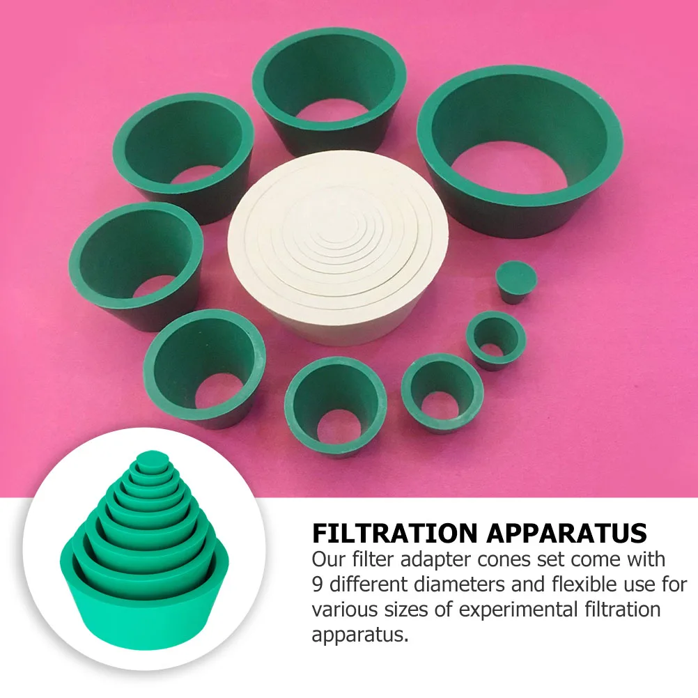 9pcs Suction Bottle Mat Rubber Filter Cone Smooth Stopper Filtration Assemblies Adapter Tapered Silicone Funnel