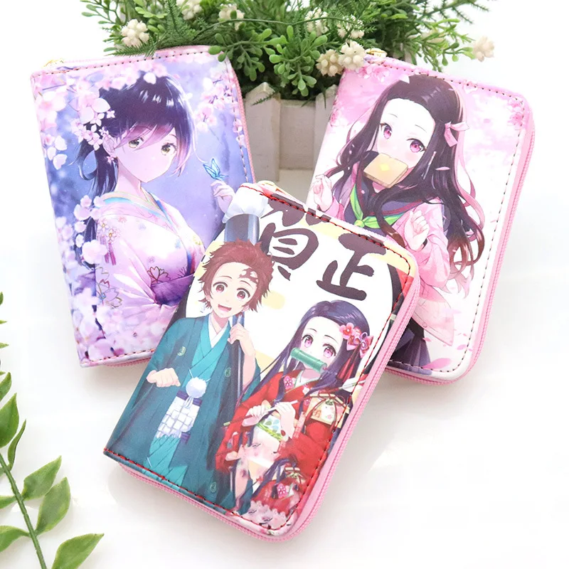 Demon Slayer Mini Wallet  Anime Kamado Nezuko Tsuyuri Kanao Cosplay Portable Zero Purse PU Leather Multi-Layer Wallets