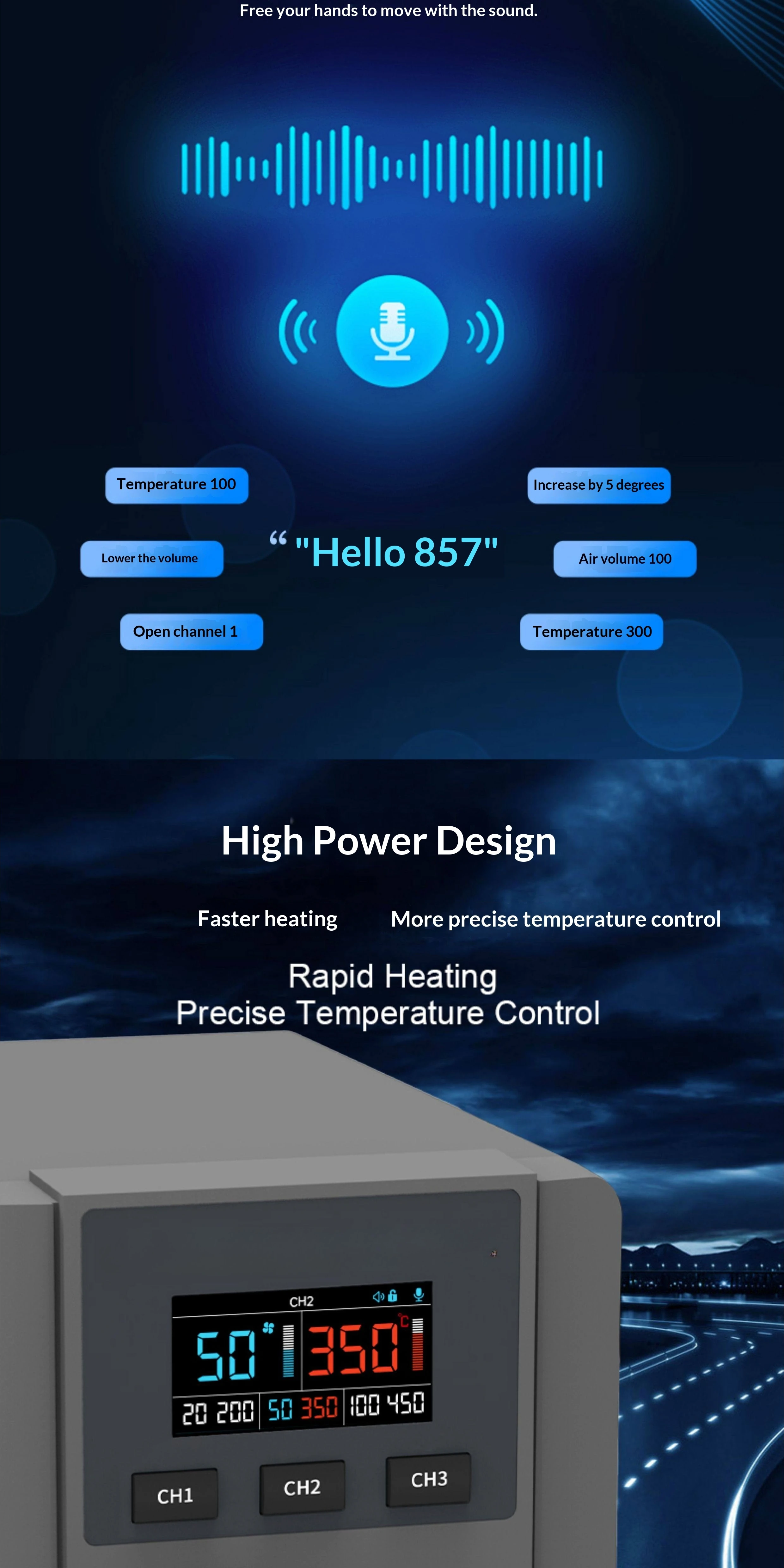 857 Pro AI Digital Display Hot Air Rework Station AI Intelligent Voice Control Start Stop for Mobile Phone PCB Repair
