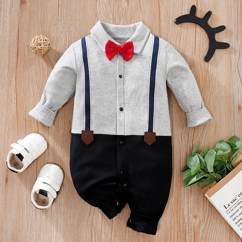 Newborn Clothes Are Handsome With Gentlemen\'s Cotton Straps, Soft 0-18 Boys And GirlsSpring And AutumnLong Sleeved Baby Jumpsuit