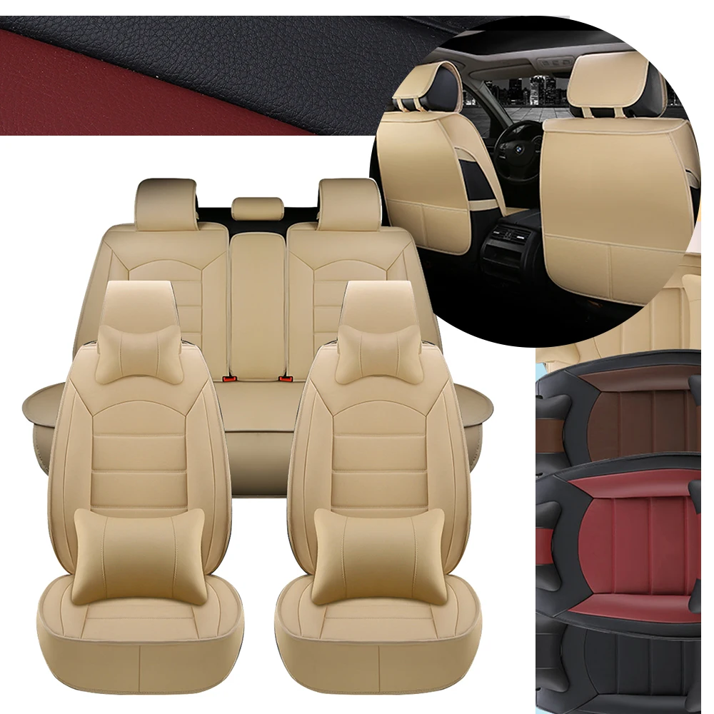

Универсальные чехлы для автомобильных сидений из искусственной кожи с поддержкой поясницы, водонепроницаемые, нескользящие, прочные, для седанов и внедорожников, черные, бежевые, винные.