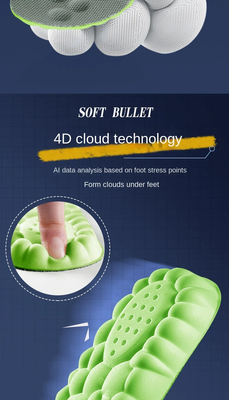 4D-Massage-Schuheinlagen, Superweiche Latex-Sport-Einlegesohlen für Füße, Laufschuhe, Basketballschuhe, Fußgewölbestütze, Orthopädische Einlagen, Unisex – Detail 3